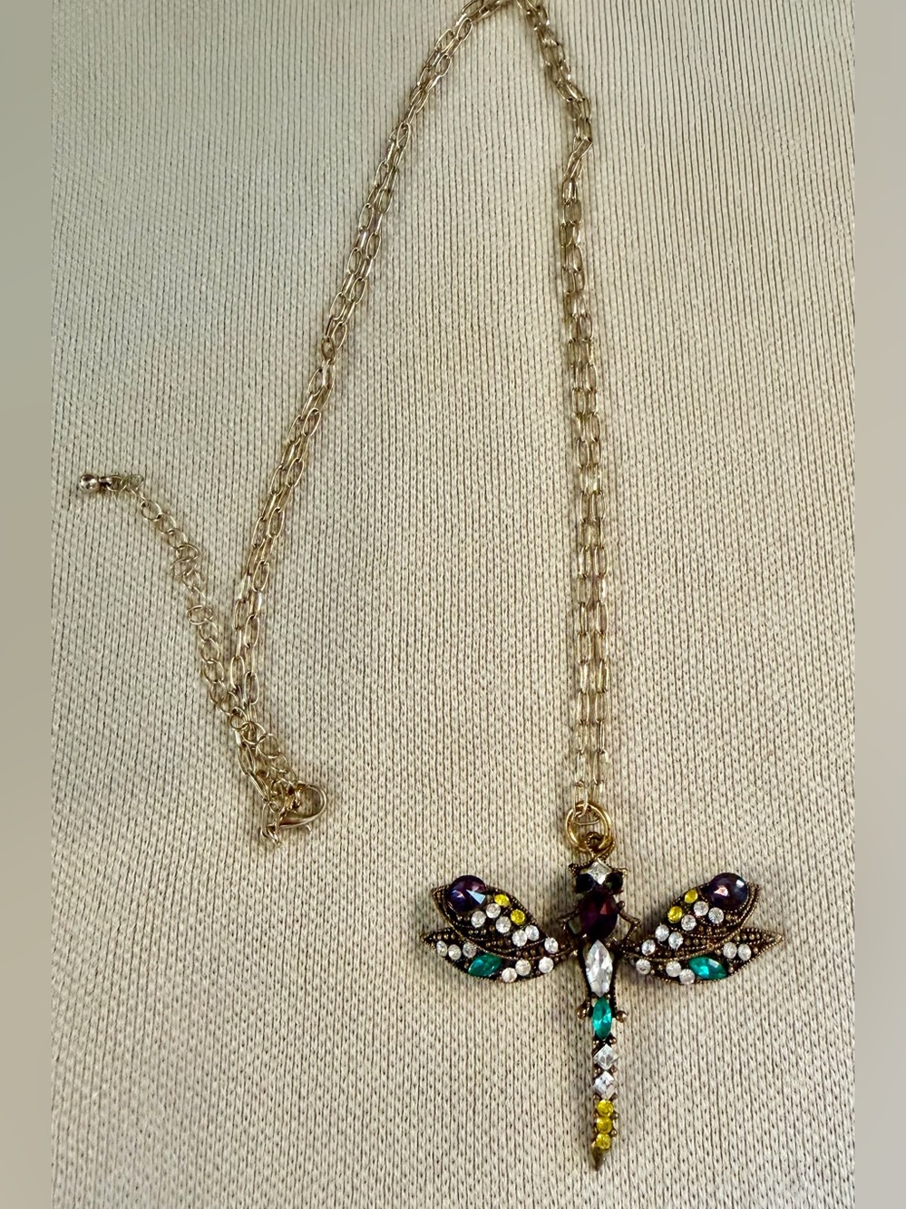 Gold-Tone Dragonfly Pendant Necklace with Multicolor Crystals